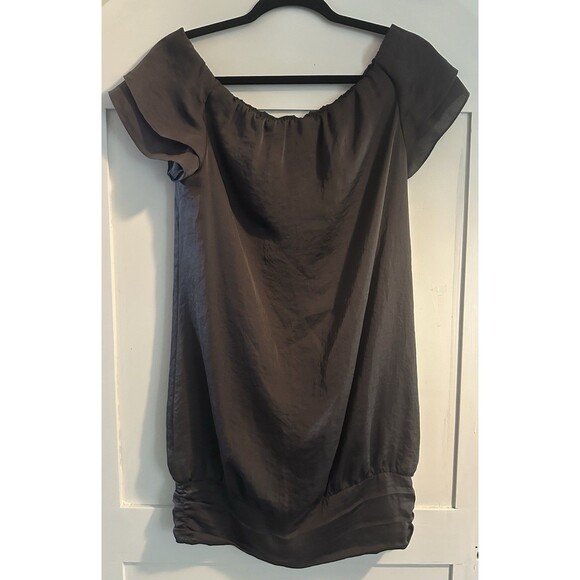 Club Monaco Olive Green Dress Off Shoulder Flutter Sleeve Mini Size 4 80’s Style - Picture 6 of 7